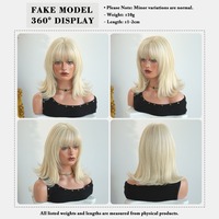 Perruque synthétique 16 pouces blond platine coupe bob avec frange droite, fibre résistante à la chaleur, aspect naturel mat, Peluca