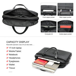 Maletín para portátil de cuero genuino de 17 pulgadas, bolsa de mensajero portátil de gran capacidad, bolsa suave para uso comercial de hombres - Product Image 5