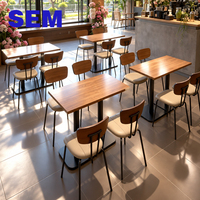 Ensemble table et chaises SEM Modern Cafe Hotel Restaurant avec finition placage bois, banquette en cuir rembourrée, table rectangulaire
