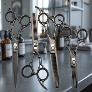 Professional Hair Scissors Titanium Hair Scissors Salon <b>Barber</b> Shears Comb Shear <b>Set</b> Textured Finish Cutting Grooming Tools - Product Image 4