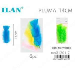ILAN Pluma 14Cm Verde 6Pz Piume per Artigianato - Product Image 1