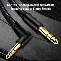 Câble Instrumental Coaxial TRS 6,35 mm (1/4 pouce) Plaqué Or en PVC, Angle Droit, Faible Bruit, Audio Équilibré pour Guitare, Basse, Haut-parleur, Piano