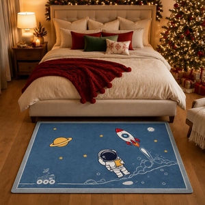 Alfombra de juego HAZARA Space Astronaut para dormitorio, mapa del planeta, alfombra cuadrada antideslizante de poliéster con temática espacial (D 100x150cm/39x58in) - Product Image 5