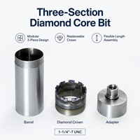 Foret diamanté détachable 1-1/4"-7 UNC, conception modulaire en trois sections haute résistance pour le perçage humide du béton
