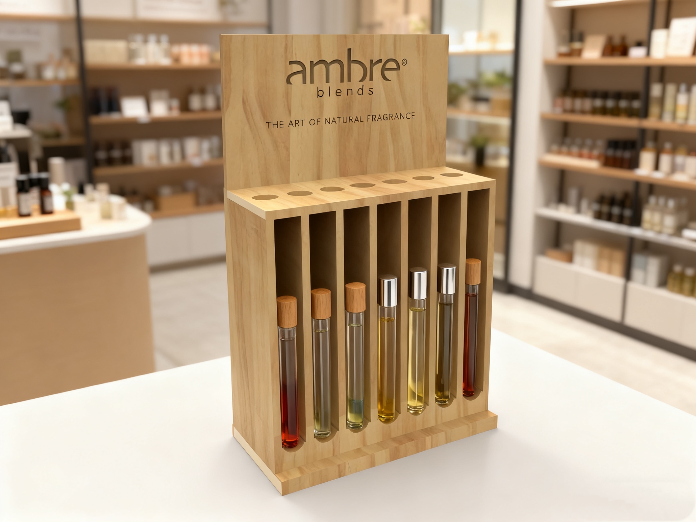 Wooden Essential Oil Display Stand Natural Fragrance Product Rack for Retail Store SPA Multi Slot Organizer — view 6