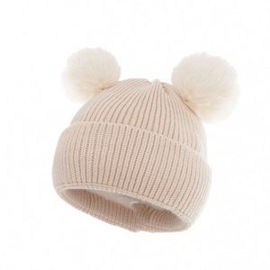 Gorro de Punto Cálido para Niños con 2 Pompones, Bordado 3D, Gorro de Invierno Informal para Niños y Bebés - Product Image 6