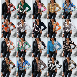 Blusa de Estilo Retro con Estampado Informal para Otoño e Invierno, Cuello en V, Manga Larga, Combinación de Colores - Product Image 2