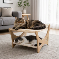 Hamac pour chat surélevé à double couche avec coussin rembourré amovible en polyester, design lavable
