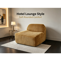 Fauteuil simple en velours côtelé avec coussin épais et dossier arrondi pour salon, chambre, appartement, hôtel, mobilier d'appoint de style lounge