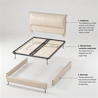 Lit en fer rembourré en cuir noir moderne et confortable avec rangement, taille King/Queen, cadre en bois de pin, chambre à coucher V562 WINMAX, 1 an