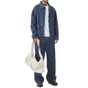 Men's Washed Denim <b>Jacket</b> <b>With</b> <b>Zipper</b> Closure And <b>Pockets</b> Casual Loose Fit Turn-down Collar Breathable Autumn Wear - Product Image 2