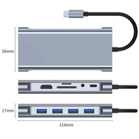 Hub USB-C 11-en-1 avec ports RJ45 4K 1000 Mbps, USB 3.0, USB 2.0, lecteur de carte Micro SD/TF, AUX et port de charge USB-C PD 100W