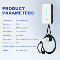 Kabel Tembaga Murni Pengisi Daya EV Rumah Tangga 32A 16A 7KW 11KW 22KW Plug and Play Pengisi Daya Dinding EV
