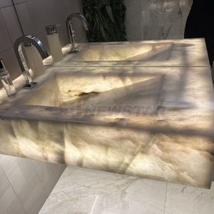 Newstarホテルバスルームカウンタートップオニキスシングルシンクナチュラルホワイトオニキスシンクカスタムバスルームオニキス洗面台 - Product Image 3