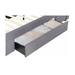 Cadre de <span class=keywords><strong>lit</strong></span> avec tête de <span class=keywords><strong>lit</strong></span> et Tables latérales de <span class=keywords><strong>lit</strong></span> rembourré américain de 6 pieds en tissu gris ou marron - Product Image 3