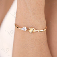 Bracelet manchette ouverte Gemnel en laiton, motif spirale coquillage, incrusté de zircon blanc triangulaire, thème océan, pour femme