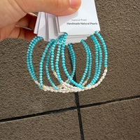 Natürliche Süßwasserperlen, kleine Perlen, blauer Türkis, Damenarmband, dünne Ringe, stapelbar, elastisches Kordelband, Geschenk, originelles Design