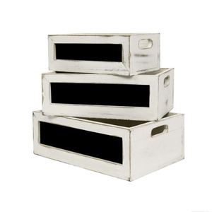 Whitewashed Wood Nesting Storage box with Chalkboard & Cutout Handles Rectangular Wooden Storage Crates