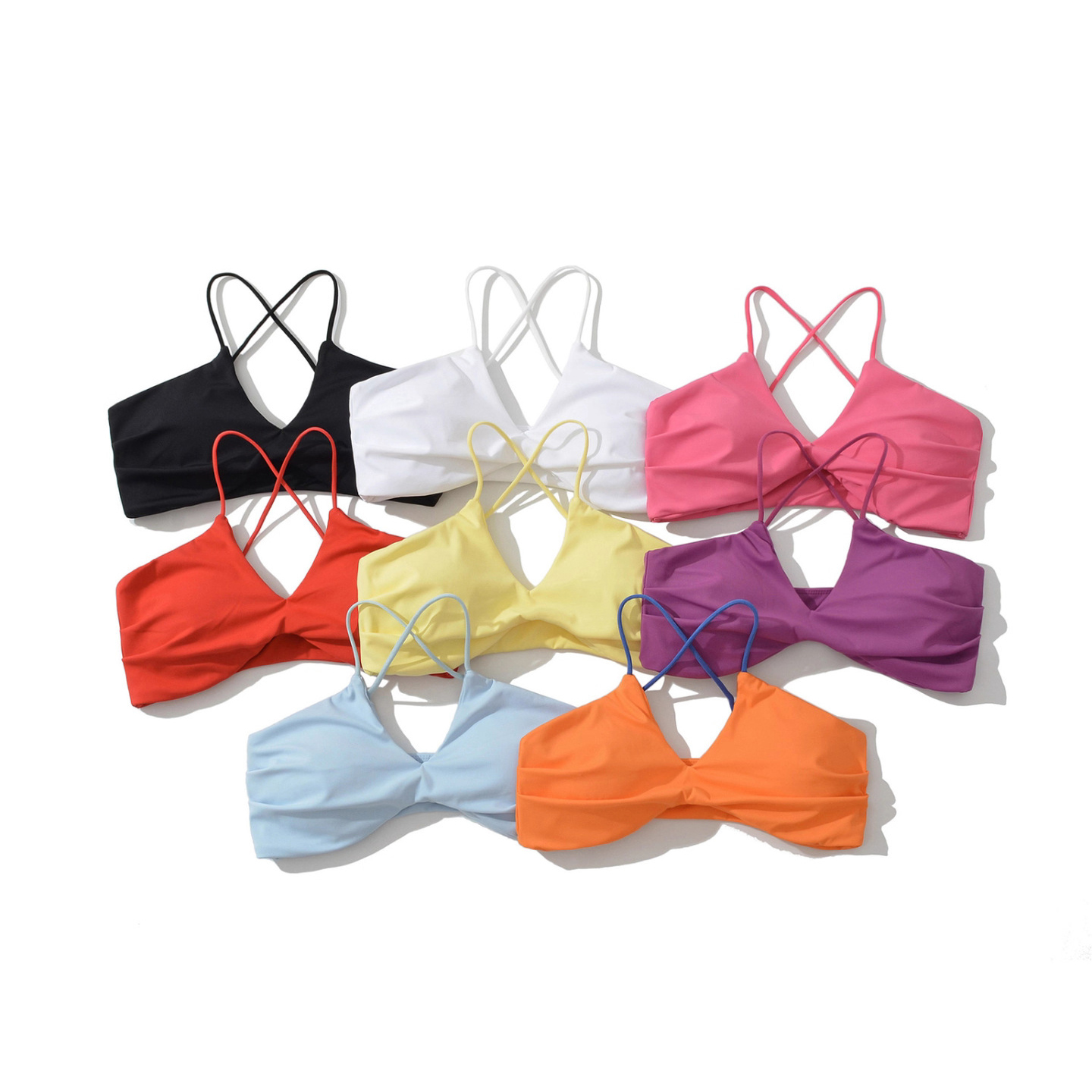 Women's Lightweight Breathable High Stretch Nylon Crop Vest Backless Cross Strap Sports Bra Top for Gym Yoga Built-in Padded