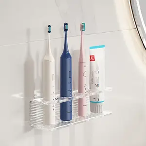 Rak kamar mandi akrilik Bening, sikat gigi terpasang di dinding rak penyimpanan drainase peralatan gigi penyortiran rak kamar mandi