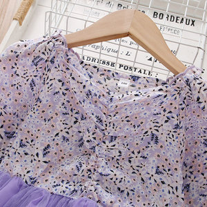 Vestido de Niña con Estampado Floral y Dobladillo de Malla Fruncida, Ropa Floral para Niñas Pequeñas - Product Image 3