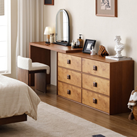 Bureau de maquillage en bois de style Mid-Century Modern Wabi Sabi avec six tiroirs vintage pour chambre et bureau à domicile