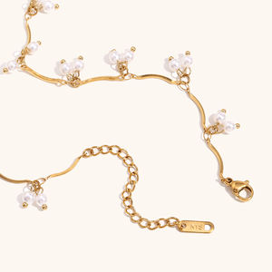 डिंगरान गहने सेट स्टेनलेस स्टील के सोने की प्लेटेड सुरुचिपूर्ण मोती टखट और महिलाओं के लिए नेकलेस - Product Image 6