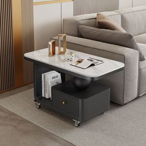 Mesa de Centro Moderna Minimalista con Superficie de Piedra, Almacenamiento Móvil, para Sala de Estar, Dormitorio, Apartamento Pequeño, Mesa de Té de Alta Gama - Product Image 1