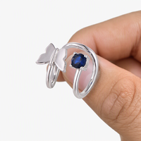 Cincin Kupu-kupu Terbuka yang Dapat Disesuaikan dengan Batu CZ, Perak Sterling 925 Berlapis Rhodium, QX Custom untuk Wanita, Perhiasan Berkualitas, Pabrik Grosir OEM ODM