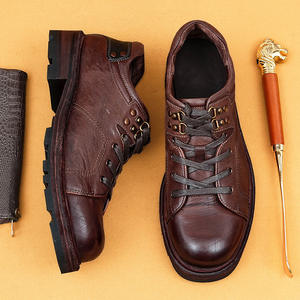 Zapatos casuales de negocios de cuero genuino 100% hechos a mano de primera calidad y zapatos deportivos retro con cordones para hombres - Product Image 3