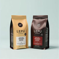 Sacs d'emballage personnalisés en PP recyclable pour grains de café 250g 500g, à fond plat, avec valve, fermeture éclair latérale réutilisable, conformes aux normes alimentaires
