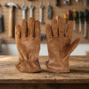 Brown Cowhide Leather Anti-Slip Powder-Free Elastic <b>Wristlet</b> Abrasion-Resistant Tear-Resistant Heavy Duty Work Gloves for - Product Image 3