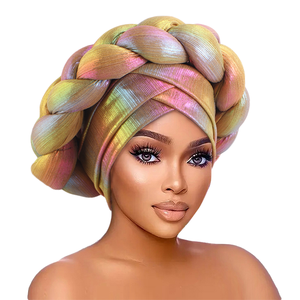 Nuevo Turbante Metálico <span class=keywords><strong>de</strong></span> Esponja para Exteriores, Estilo Africano, para Mujer, <span class=keywords><strong>de</strong></span> Poliéster, con <span class=keywords><strong>Trenzas</strong></span> Grandes, <span class=keywords><strong>de</strong></span> Lujo - Product Image 4