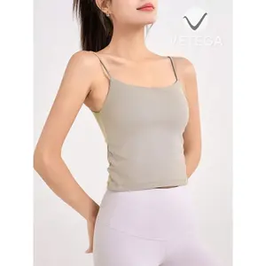 Top de Yoga Ajustado Color Caqui para Mujer Vetega, con Tirantes Finos, Largo a la Cintura, Algodón Elástico Medio, Ropa Deportiva Elegante para Adultos - Product Image 5