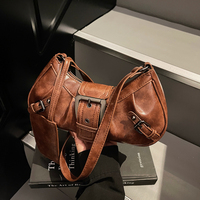 Sac bandoulière vintage en PU pour femme, style moto, avec fermeture éclair, doublure légère en polyester, pour les trajets quotidiens