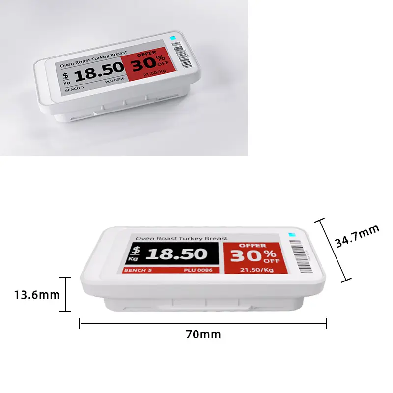 2.13 इंच इलेक्ट्रॉनिक शेल्फ लेबल ईएसएल सुपरमार्केट ई इंक डिजिटल प्राइस टैग इलेक्ट्रॉनिक शेल्फ लेबल ईपेपर डेमो किट डिस्प्ले सिस्टम