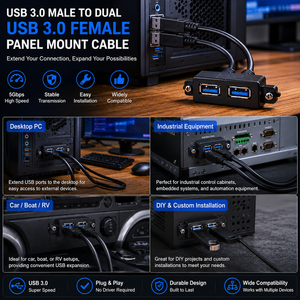 LUNG KAY Dual USB 3.0 Tinned <b>Copper</b> Conductor PVC Insulation Panel Mount Extension Cable <b>Screw</b> Mounting Holes Dual Male Female - Product Image 3