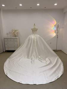 Lsjj165-1 Vestido de Novia Romántico de Satén Liso Color Marfil, Sin Tirantes, con Cintura Fruncida, Estilo Princesa Oversize, Cola Catedral Jancember - Product Image 5