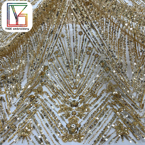 Nigeria Vàng Sang Trọng Đính Cườm Sequin Net Tulle Ren Vải Phi Đám Cưới Cô Dâu Hạt Sequins Lưới Ren Vải Cho Buổi Tối Ăn Mặc - Product Image 2