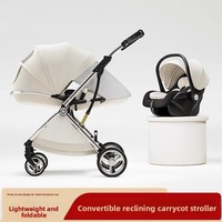 Poussette de sécurité pliable double sens en alliage d'aluminium de haute qualité avec siège et nacelle extérieure - Conception 3-en-1 à vue haute