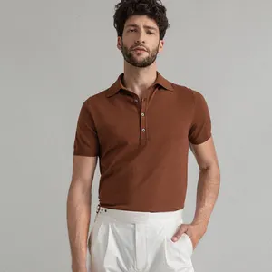 Polo da uomo d'affari lavorata a maglia in puro cotone personalizzato di fabbrica con risvolto Top estivo con bottoni a quadri maglione confortevole e traspirante