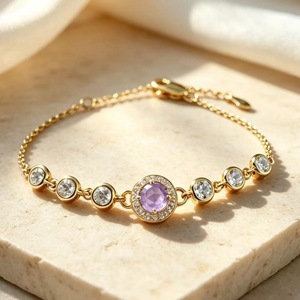 Luxury <strong>925</strong> Sterling Silver 18KGold Plated Colorful Gemstone December Birthstone Charm <strong>Braclet</strong> for Wedding - Product Image 6