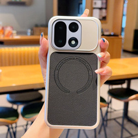 Étui de téléphone de luxe à chargement magnétique sans fil en cuir artificiel argenté, série Instant, pour peaux sensibles, avec design de couture, pour OnePlus 15