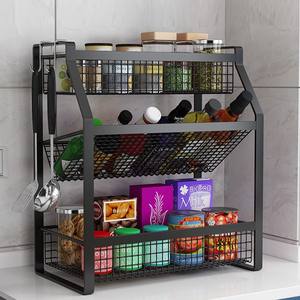 Modern Kitchen Seasoning <b>Rack</b> Single-Tier Portable Iron Storage <b>Rack</b> for Household Use Black - Product Image 4