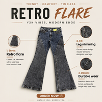 Celana Jeans Wanita Model Mid Rise Flared Vintage - Denim Warna Gelap, Nyaman & Kasual