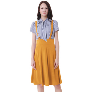 OEM Women's Vintage Flared A-Line Pinafore Solid Color <strong>Suspender</strong> <strong>Skirt</strong> for Women - Product Image 6
