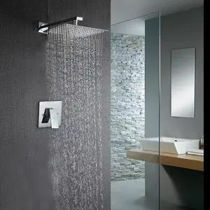 Venda quente Luxo Construído Em Wall Square Oculto Mount Chrome Rainfall Mixer Teto Bathroom Shower Set