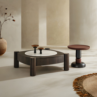 Table basse en bois massif de style français du milieu du siècle, écologique et durable, ensemble de tables à thé rondes irrégulières, mobilier de maison