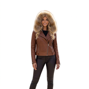 Premium Ladies <b>Leather</b> Jacket Fox Fur Hood Luxury Stylish Winter Warm Knitted Eco-Friendly Factory Direct OEM/ODM Outerwear - Product Image 1
