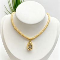 Nouveau collier en corde tressée de cuivre coloré de style européen et américain, avec pendentif goutte d'eau en zircon, sportif et élégant